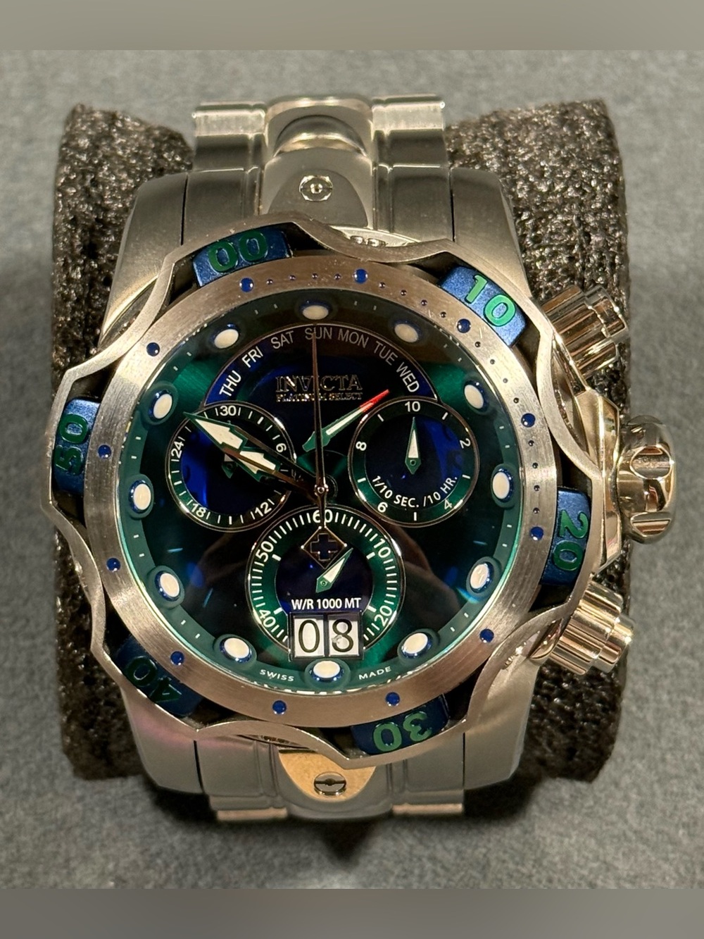 Invicta 27764 Venom Platinum Select Stainless Steel Watch with Green Blue Dial